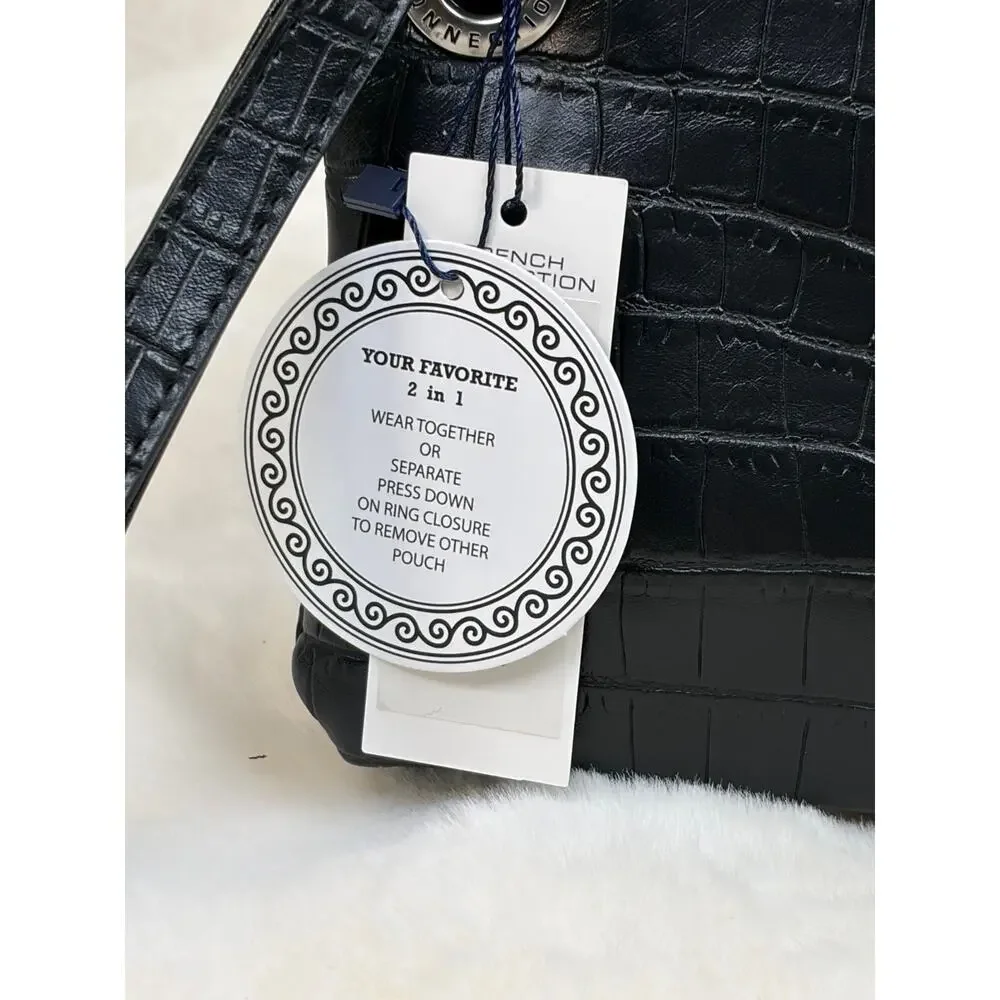 French Connection Black Croco Dale Double Slim Pouches Wristlet 2-in-1‎ NWT Chic
